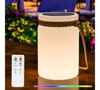 RWWR Solar Lamp Outdoor Table Lamp Solar Lamps LED 2-in-1 Charging LED Table Lamp Battery Wireless with Remote Control 8 Colours Dimmable IP44 for Patio Camping Garden Balcony (A)