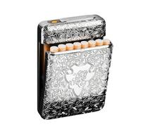 RWXCOW Cigarette Case with Integrated Flameless Lighter, Silver, Holds 16 King Size Cigarettes, Metal, 84mm, Hinged Lid