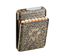 RWXCOW Cigarette Case with Lighter Cigarette Box Electronic Integrated Flameless Lighter Rechargeable Pack of 16 84 mm King Size Cigarette Box Retro Bronze