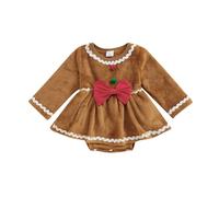RWYBEIW My First Christmas Gingerbread Baby Girls Outfit Long Sleeve Fleece Romper Dress Gingerbread Man Costume Xmas Fancy Dress (Brown-A, 3-6 Months)