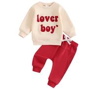 RWYBEIW Toddler Baby Boy Valentines Day Outfit Mommy is My Valentines Long Sleeve Sweatshirt and Long Pants Fall Clothes Set (Apricot-Lover Boy Baby Outfit, 18-24 Months)