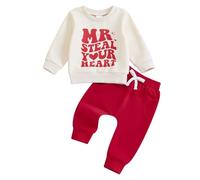 RWYBEIW Toddler Baby Boy Valentines Day Outfit Mommy is My Valentines Long Sleeve Sweatshirt and Long Pants Fall Clothes Set (Beige-Mr Steal Your Heart, 2-3 Years)