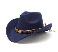 RWYBEYW Cowgirl Cowboy Hat Women Men Vintage Wide Brim Fedora Hat Rhinestone Disco Western Hat for Fancy Dress Cosplay Party (Navy Blue, One Size)