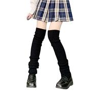 RWYBEYW Cute Ankle Leg Warmers for Women Lolita Cable Knit Long Socks Harajuku Kawaii Ankle Boot Socks Winter Ankle Warmers (A# Stripe Black Long, One Size)