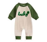 RWYBEYW Infant Baby Boy Girl My First St. Patricks Day Outfit Lucky Charm Long Sleeve Clover Jumpsuit Romper Spring Clothes (B# Apricot, 6-12 Months)