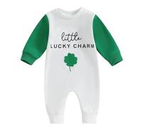 RWYBEYW Infant Baby Boy Girl My First St. Patricks Day Outfit Lucky Charm Long Sleeve Clover Jumpsuit Romper Spring Clothes (A# White, 6-12 Months)