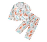 RWYBEYW Kids Toddler Baby Boy Girl Easter Pajamas Set Bunny/Carrot Egg Button Silk Pajamas 2 Piece Satin Pjs Sleepwear Outfit (Green Bunny, 3-4 Years)