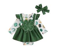 RWYBEYW My First St Patricks Day Baby Girl Outfit Newborn Shamrock Romper Dress Lucky Charm Jumpsuit Cute Spring Fall Clothes (Green, 6-9 Months)