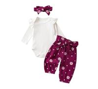 RWYBEYW Newborn Baby Girl Clothes 3 6 12 18 24 Months Rib Knit Ruffle Romper Daisy Print Pants Headband Fall Winter Outfits Set (Violet, 3-6 Months)