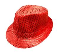 RWYBEYW Sequin Fedora Hat for Women Glitter Abba Hat Cowboy Hat Dance Party Performance Hats Fancy Dress 70s Disco Accessories (Red, ONE Size)