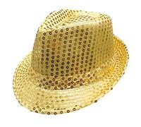 RWYBEYW Sequin Fedora Hat for Women Glitter Abba Hat Cowboy Hat Dance Party Performance Hats Fancy Dress 70s Disco Accessories (Gold, ONE Size)