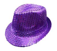 RWYBEYW Sequin Fedora Hat for Women Glitter Abba Hat Cowboy Hat Dance Party Performance Hats Fancy Dress 70s Disco Accessories (Purple, ONE Size)