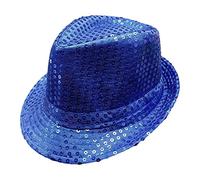 RWYBEYW Sequin Fedora Hat for Women Glitter Abba Hat Cowboy Hat Dance Party Performance Hats Fancy Dress 70s Disco Accessories (Royal Blue, ONE Size)
