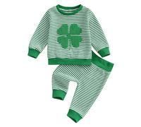 RWYBEYW Toddler Baby Boy Girl St.Patrick's Day Outfit Shamrock Embroidery Long Sleeve Crewneck Sweatshirt Tops Stripes Pants Spring Clothes Set (Green, 2-3 Years)