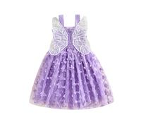 RWYBEYW Toddler Baby Girl Fairy Butterfly Wings Princess Dress Sleeveless Mesh Flower Tulle Tutu Dress First Birthday Outfit (A-Purple, 3-4 Years)