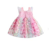 RWYBEYW Toddler Baby Girl Fairy Butterfly Wings Princess Dress Sleeveless Mesh Flower Tulle Tutu Dress First Birthday Outfit (A-Colorful, 6-12 Months)