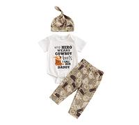 RWYBEYW Western Newborn Baby Boy Cowboy Outfit Boots/Hat/Cow Print Romper Bodysuit+Long Pants +Cap 3Pcs Summer Clothes Set (White Boots Print, 3-6 Months)