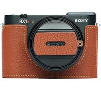 RX1R III Camera Case, BMAOLLONGB Handmade Genuine Real Leather Half Camera Case Bag Cover for Sony RX1R III Camera Bottom Opening Version with Mini Lens Cover (Brown)
