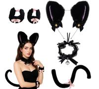 RxaGtn Cat Ears, Cat Costume, 4-Piece Halloween Costume Set with Cat Ears, Headband, Tail, Necklace and a Pair of Bracelets for Children Adults, Cat Costume Halloween for Cosplay and Festivals