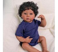 RXDOLL 19 Inch Reborn Baby Dolls Silicone Full Body Like a Lifelike Dark Skin African American Boy Doll That Look Real Anatomically Correct Realistic Baby Doll Kids Gifts
