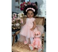 RXDOLL 26 Inch Big Size Realistic Black Toddler Doll Lifelike Biracial Reborn Baby Dolls Soft Cloth Body Weighted Real Life Standing African American Babies Kids Gifts