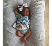 RXDOLL African American Lifelike Baby Doll Silicone Full Body 18 Inch Black Girl Realistic Reborn Baby Dolls That Look Like Real Life Newborn Babies Toy Gifts for Kids Age 3+