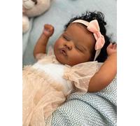 RXDOLL Baby Dolls Reborn Realistic 19 Inch Soft Cloth Body Sleeping African American Baby Doll Weighted Real Life Newborn Babies with Rooted Hair Toy Gifts