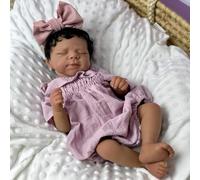 RXDOLL Black Reborn Baby Dolls Girl 18 Inch Silicone Full Body Vinyl Sleeping Anatomically Correct African Newborn Baby Doll Newborn Babies Waterproof Toy Gifts