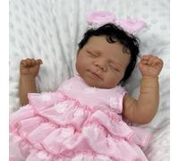 RXDOLL Black Reborn Baby Dolls Realistic 18 Inch Soft Cloth Body Sleeping African American Reborn Dolls That Look Real Lifelike Newborn Babies with Rooted Hair Toys