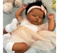 RXDOLL Realistic Reborn Baby Dolls Silicone Full Body Black Girl 19 Inch Lifelike Sleeping Baby Dolls That Look Real Dark Brown African American Newborn Babies Kids Gifts
