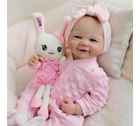 RXDOLL Realistic Reborn Baby Dolls Silicone Full Body Girl 19 Inch 48CM Sweet Smile Newborn Doll Washable Real Life Baby Dolls Anatomically Correct Toys for Kids Age 3+