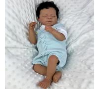 RXDOLL Realistic Reborn Baby Dolls Silicone Full Body Vinyl Boy 18 Inch Lifelike Dark Skin African American Sleeping Reborn Doll That Look Real Handmade Newborn Babies For Kids