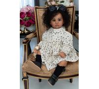 RXDOLL Realistic Reborn Toddler Dolls Dark Skin Girl 24 Inch Real Life Baby Dolls Curly Hair Soft Cloth Body African American Lifelike Newborn Babies Doll Toy for Kids Age 3+