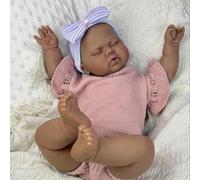 RXDOLL Reborn Baby Dolls Black 19 Inch Soft Cloth Body Sleeping African American Baby Doll Weighted Real Life Newborn Babies with Painted Hair Toy Gifts for Kids