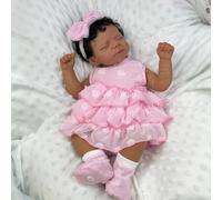 RXDOLL Reborn Baby Dolls Silicone Full Body Vinyl Black Girl 18 Inch Asleep Dark Brown Skin Reborn Doll That Look Real African American Lifelike Newborn Babies Kids Gift