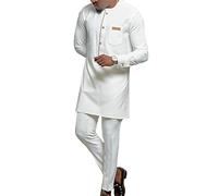 RXEARS Mens African Long Sleeve Kurta 2 Piece Set Dashiki Shirt + Pants Outfit Dress Suit Traditional Tracksuit