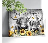 Rxenvkuz Rustic Sunflower Highland Cow Wall Art Canvas Print Framed Artwork for Bathroom Bedroom Living Room 12"x16"