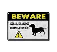 RXETYNVG Tin Sign Aluminum Metal Warning Sign Dachshund Dog Beware Guard Dog for Indoor & Outdoor Signs 8x12 inch (Tin Sign)