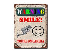 RXETYNVG Vintage Warning Metal Tin Sign Retroe Funny Wall Art Decor Tin Signs - Smile Youre On Camera 12x16inch-Tin Sign