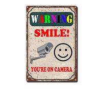 RXETYNVG Vintage Warning Metal Tin Sign Retroe Funny Wall Art Decor Tin Signs - Smile Youre On Camera 8x12inch-Tin Sign