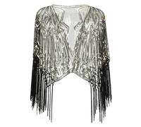 [Rxgiasup] 1920s Sequin Fringe Evening Shawl Women Decorative Shoulder Wrap Cloak for Outfits Formal Events Luxury Cloak, multicolor (black / gold)