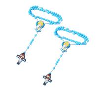 [Rxgiasup] 2 Pack Children Educational Prayer Beads Multifunctional Crucifix Pendant Rosary Necklace Faith Development Tool Children Rosary Necklace, Free Size