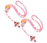 [Rxgiasup] 2 Pack Children Educational Prayer Beads Multifunctional Crucifix Pendant Rosary Necklace Faith Development Tool Children Rosary Necklace, Free Size