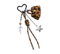 [Rxgiasup] Animal Print Leather Key Chain Accessories, with Secure Storage Compartment for Bowknot Detail and Essential Holders, Removable Star Charm and Vintage Leopard Keychain with Bowknot Design