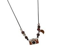 [Rxgiasup] Fashionable brown camera necklace for photography lovers and trendsetters. Adjustable choker neck chain