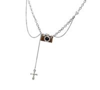 [Rxgiasup] Fashionable brown camera necklace for photography lovers and trendsetters. Adjustable choker neck chain