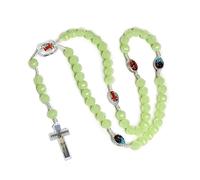 [Rxgiasup] Glow in the Dark Rosary Necklace Hanging Pendant Round Bead Chain for Christmas Party