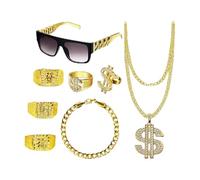 Rxgiasup Hip Hop Costume Kit, 80s/90s Costume, Cool Rapper Accessories, Sunglasses, Necklace, Gold, Plated, Chain Necklace, Bracelet, Hip Hop Costume Kit