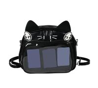 Rxgiasup Japanese High School Girls Anime Cat Theme Backpack Student Pin Display Clear Pocket School Bag Itabag Crossbody Shoulder Bag Cat Itabag Backpack, pure black