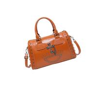 [Rxgiasup] Large Capacity Women Shoulder Bag Skull Design & Studded Accent Punk Style Handbag Spacious Area Shoulder Bag Studded Doctor Bag, Braun